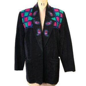 Vintage suede leather paisley beaded collar blazer jacket